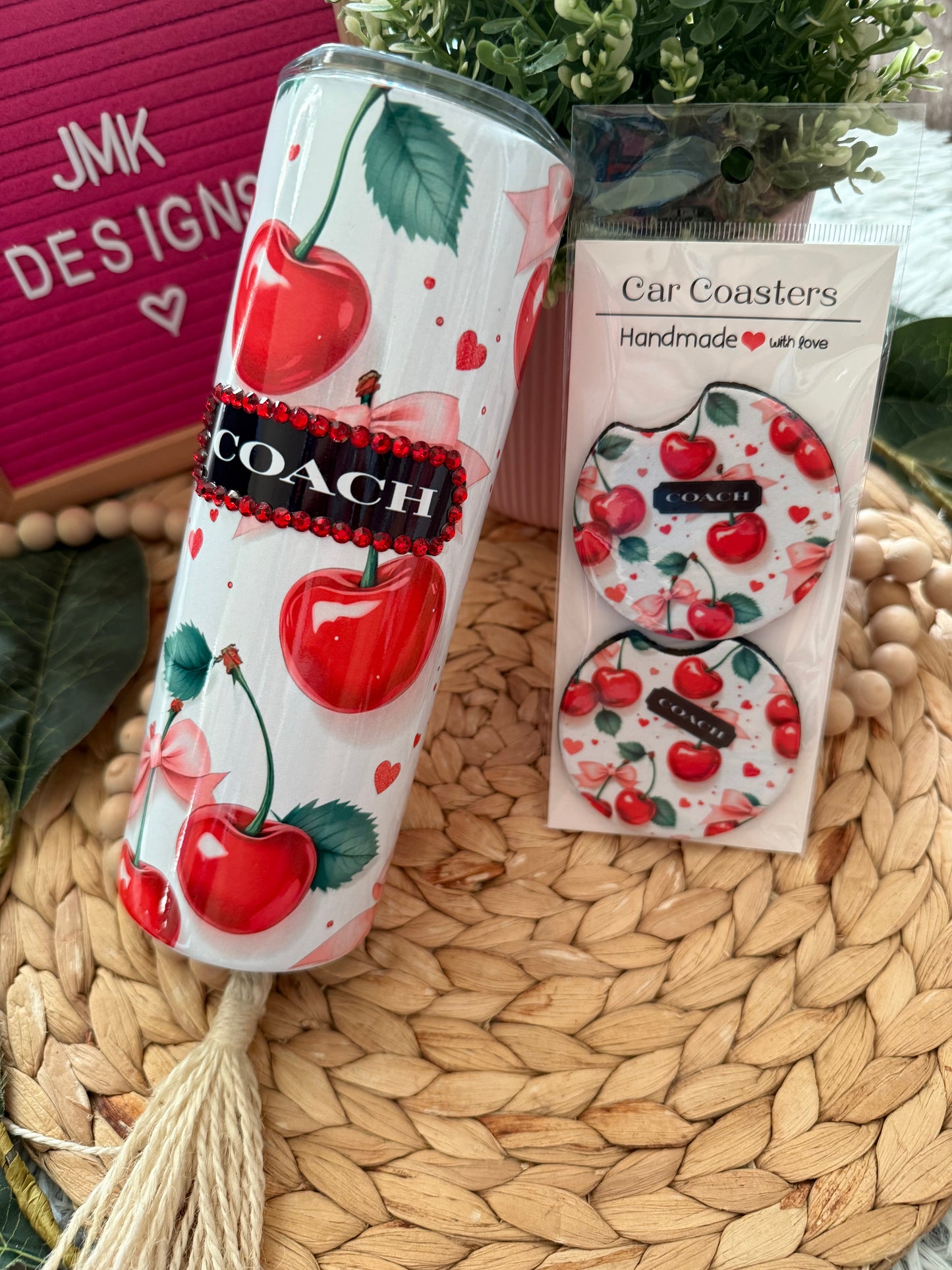 Custom strawberry π Cup & Coaster Gift Bundle Handmade Tumbler + Matching Coaster