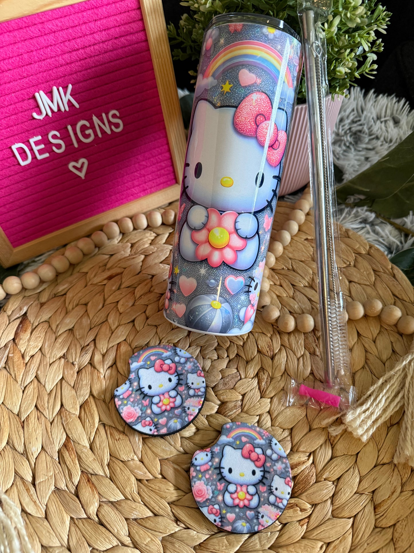 Kitty 💕Custom Cup & Coaster Gift Bundle -Handmade Tumbler +Matching Coaster