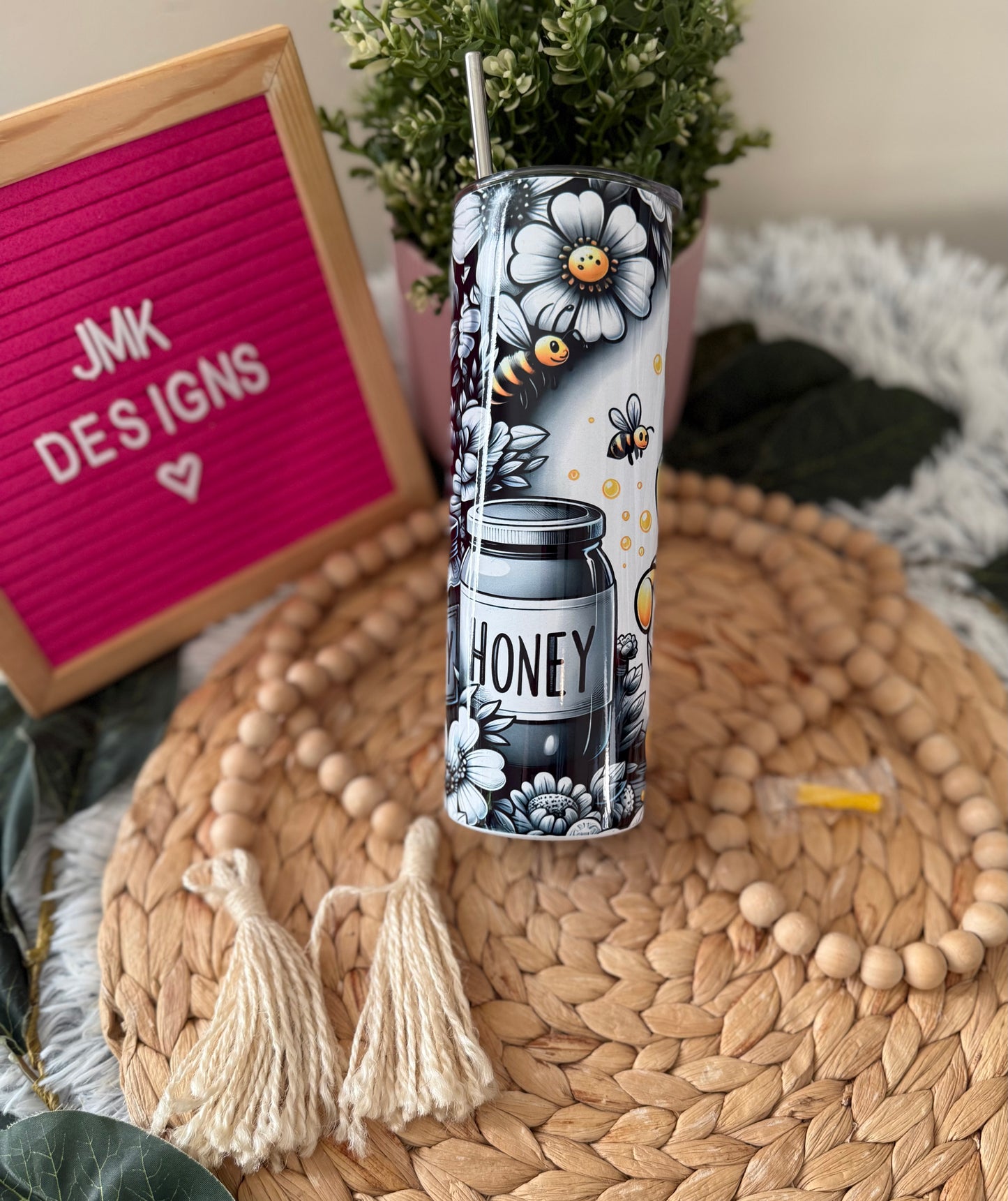 Honey Bee Vibes 20oz Tumbler β Cute Bear & Floral Design π