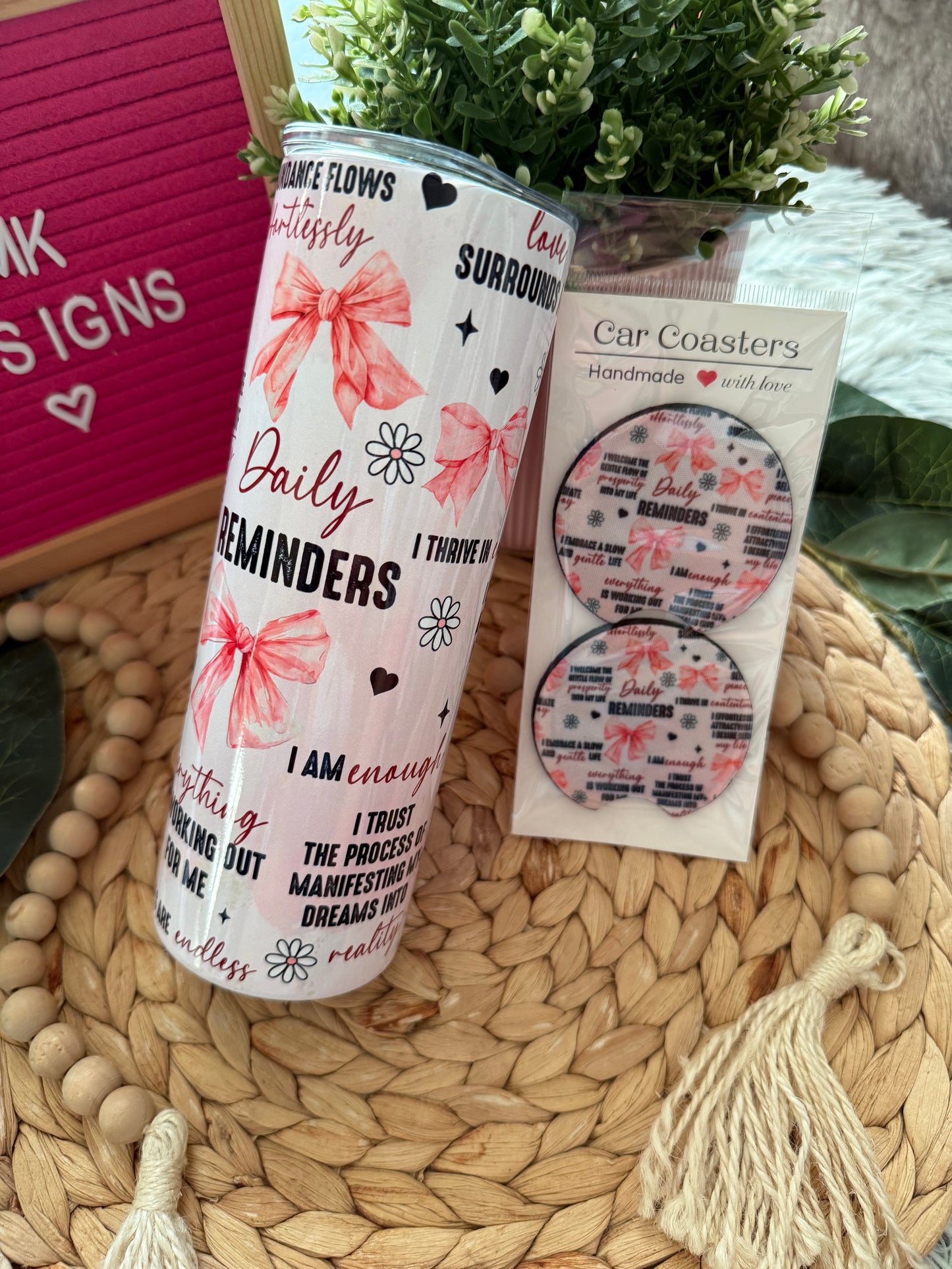 Daily Reminders π Tumbler & Car Coaster Bundle