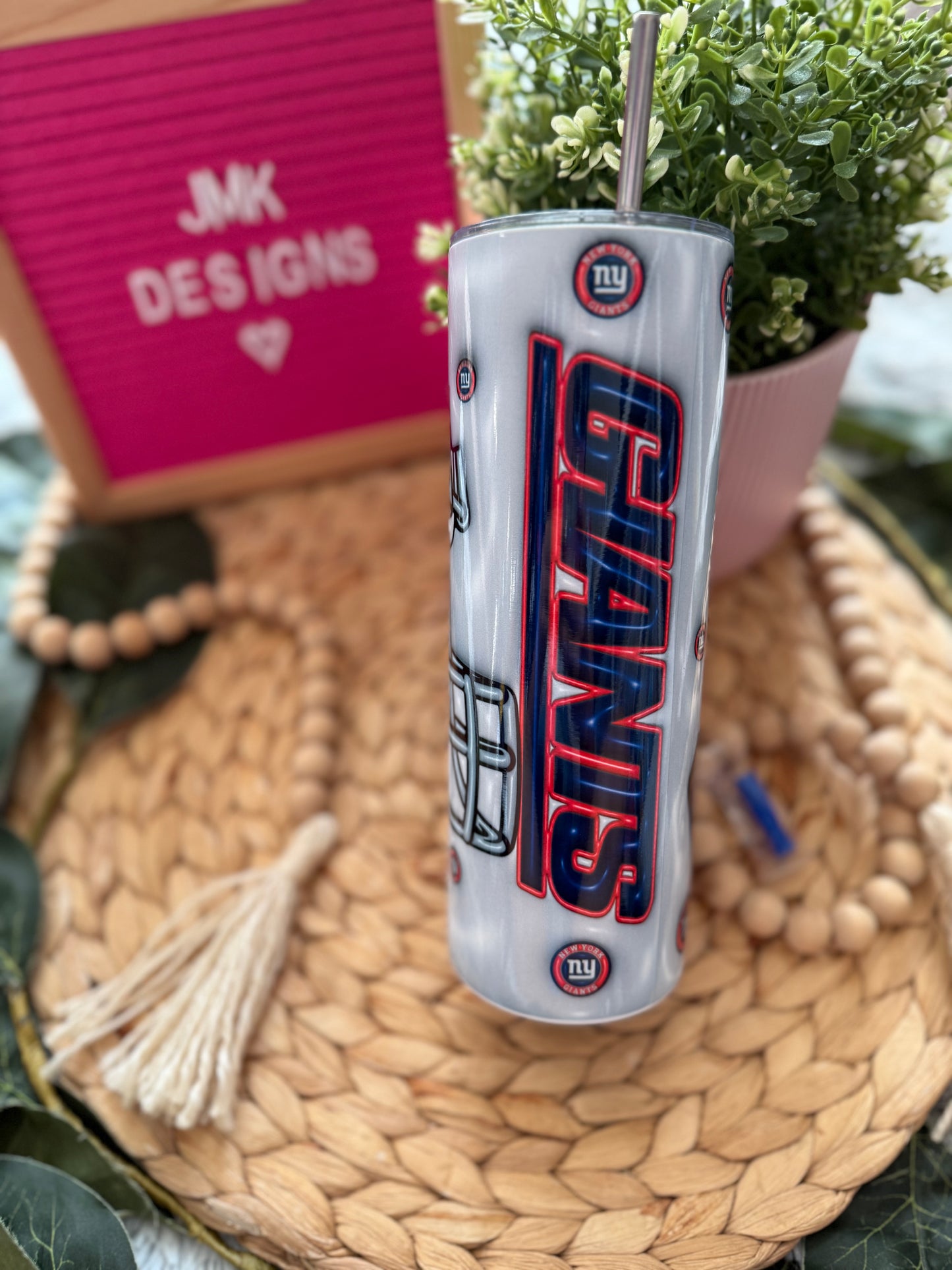 π 20oz Blue & Silver Football Team Inspired Stainless Steel Tumbler with Metal Straw