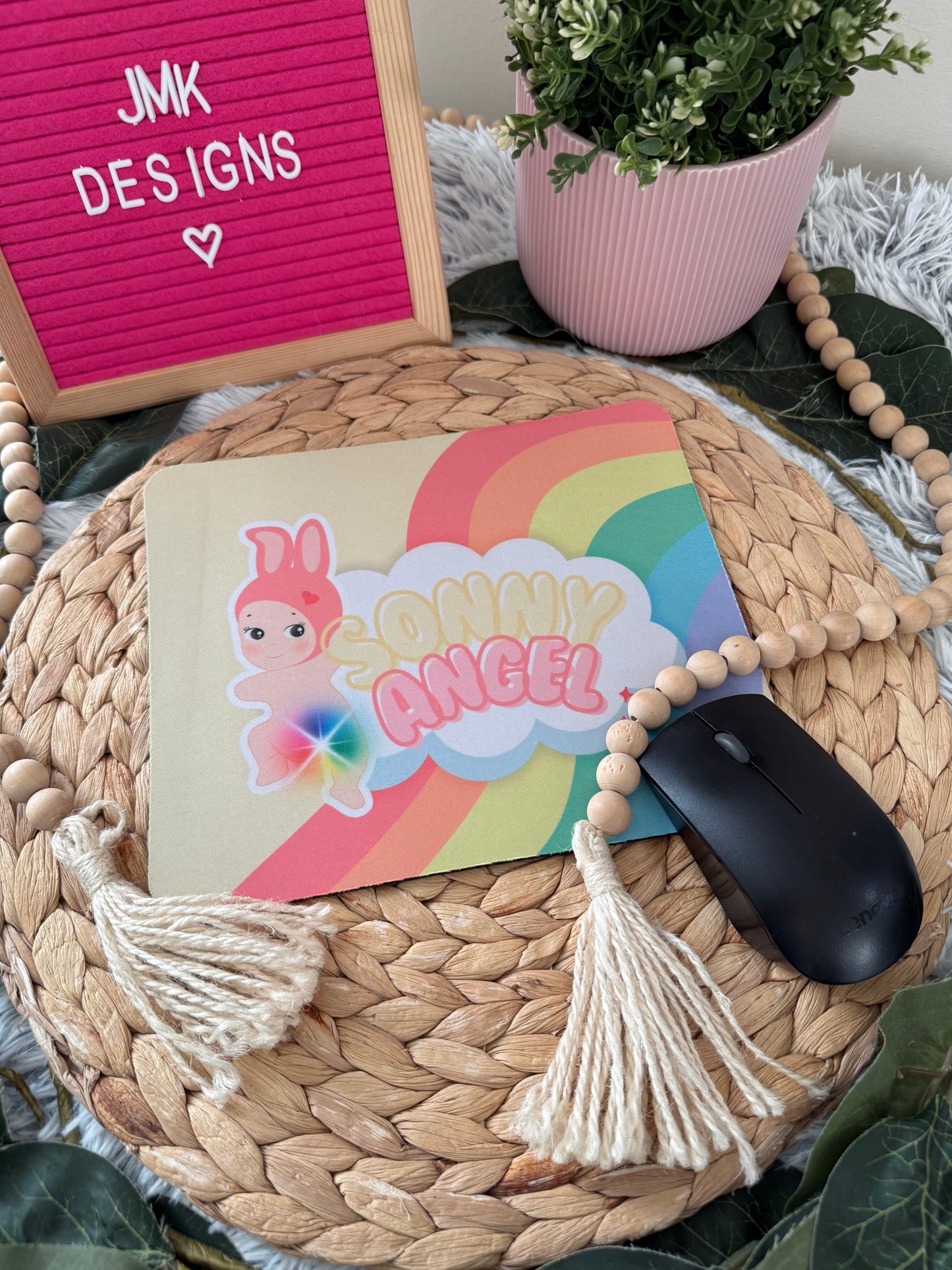Kawaii Rainbow Bunny Mousepad – Cute Pastel Desk Mat