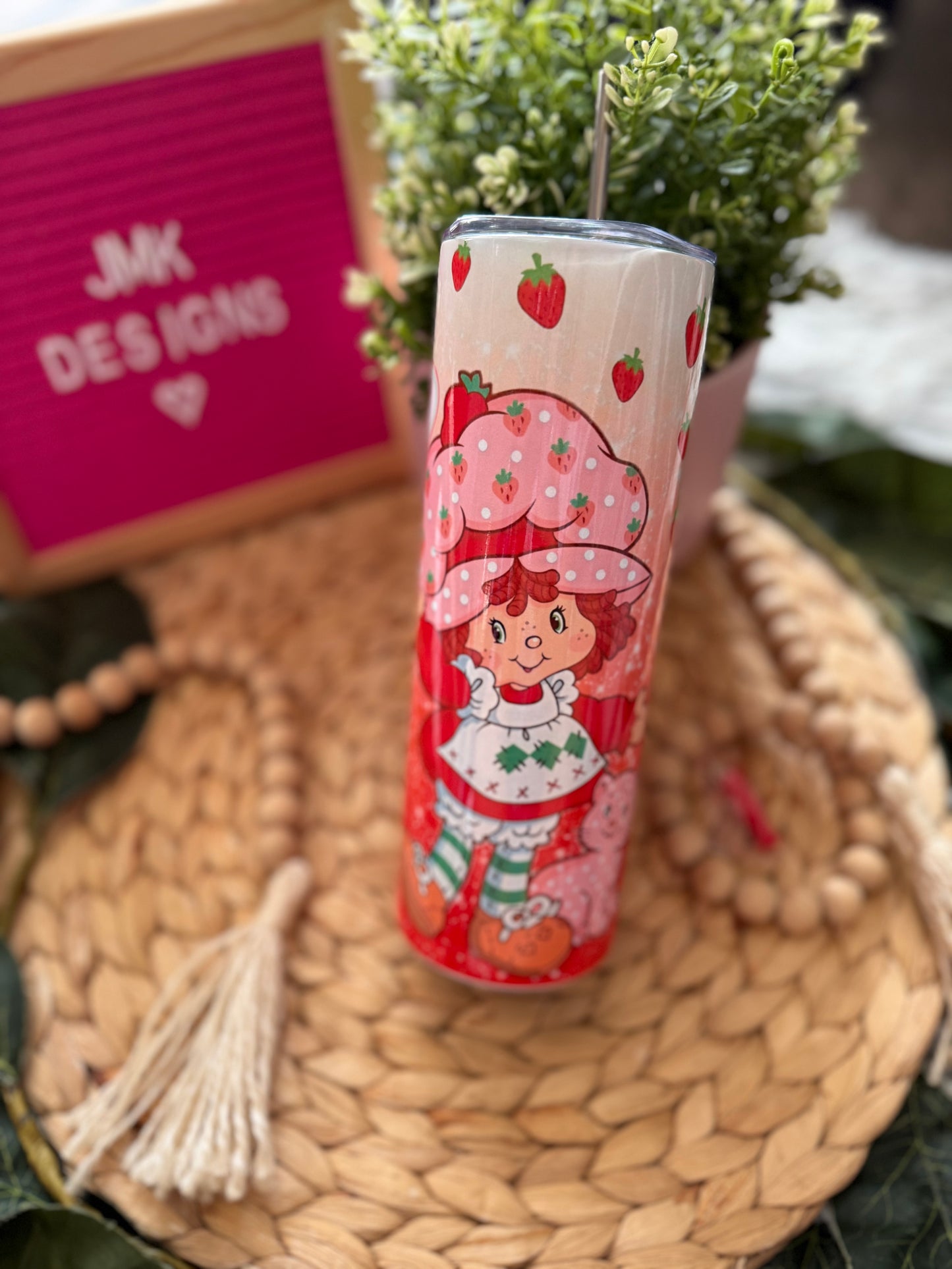 π 20oz Strawberry Glitter Stainless Steel Tumbler with Metal Straw