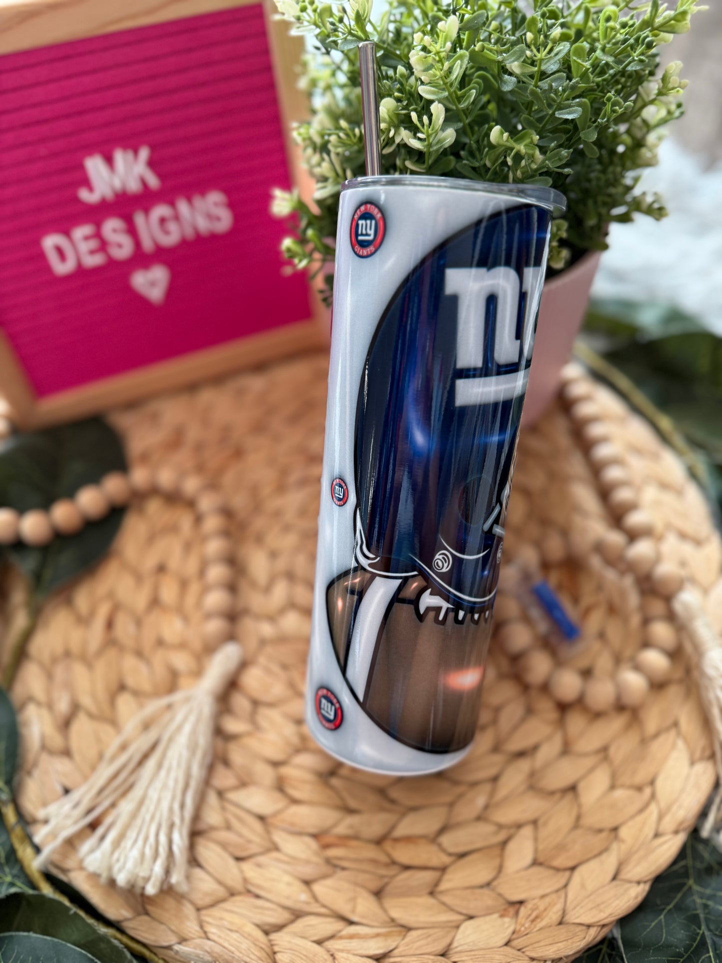 π 20oz Blue & Silver Football Team Inspired Stainless Steel Tumbler with Metal Straw