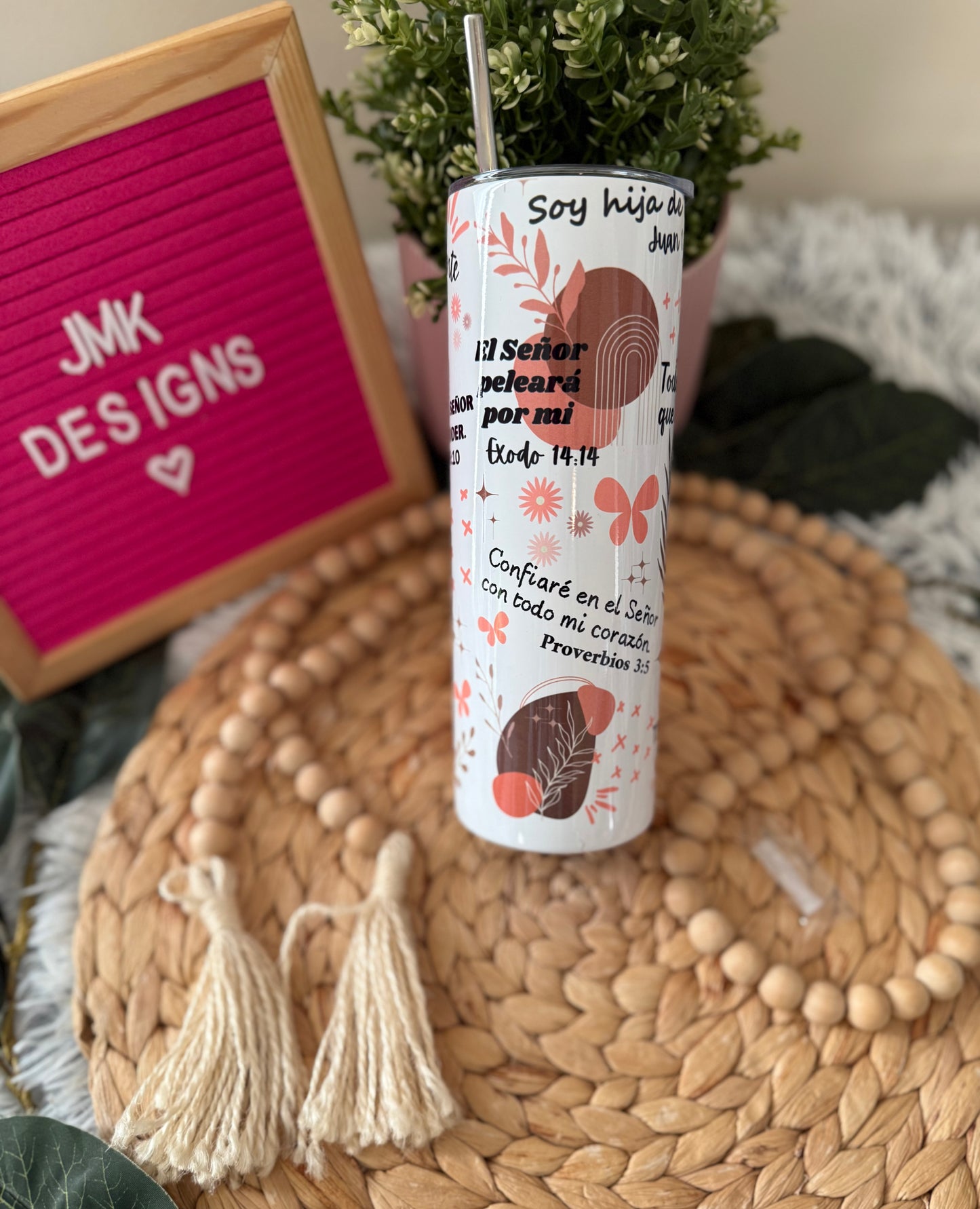 Fe y Fortaleza 20oz Tumbler β Spanish Bible Verse Floral Design π