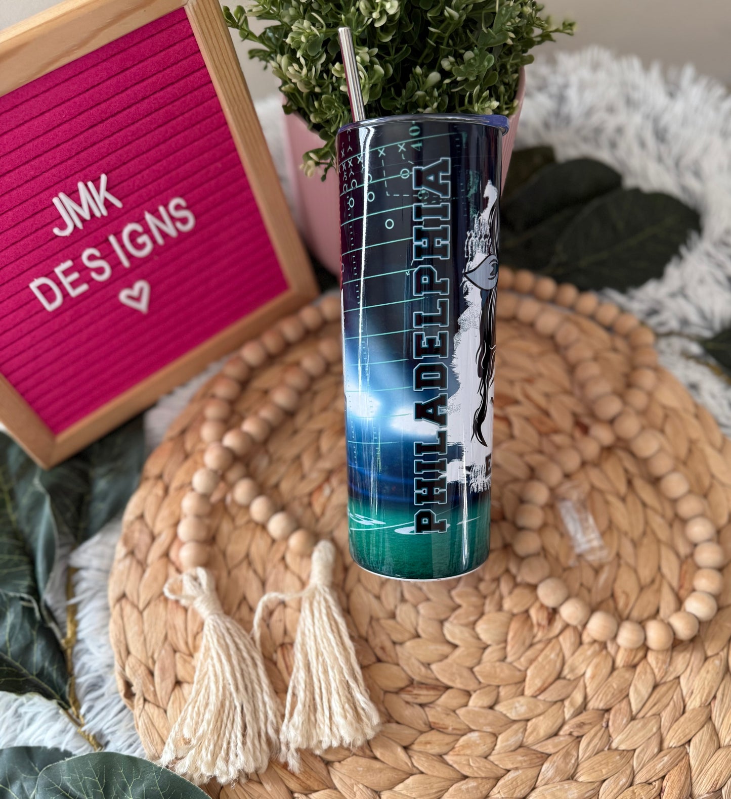 Football Fan Girl Tumbler Green & White 🦅