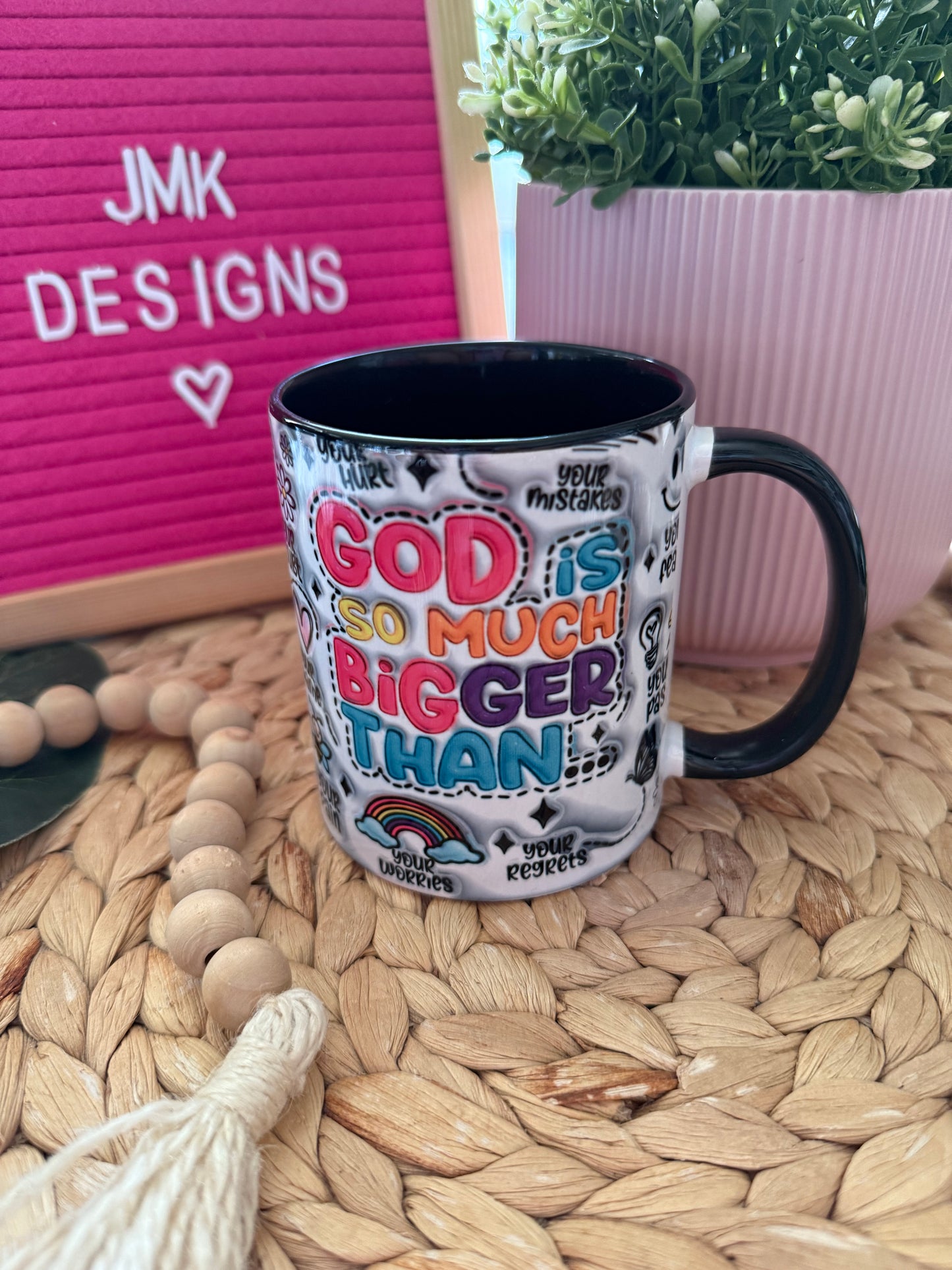 God is So Much Bigger 11oz Christian Mug Colorful Inspirational Design 💕