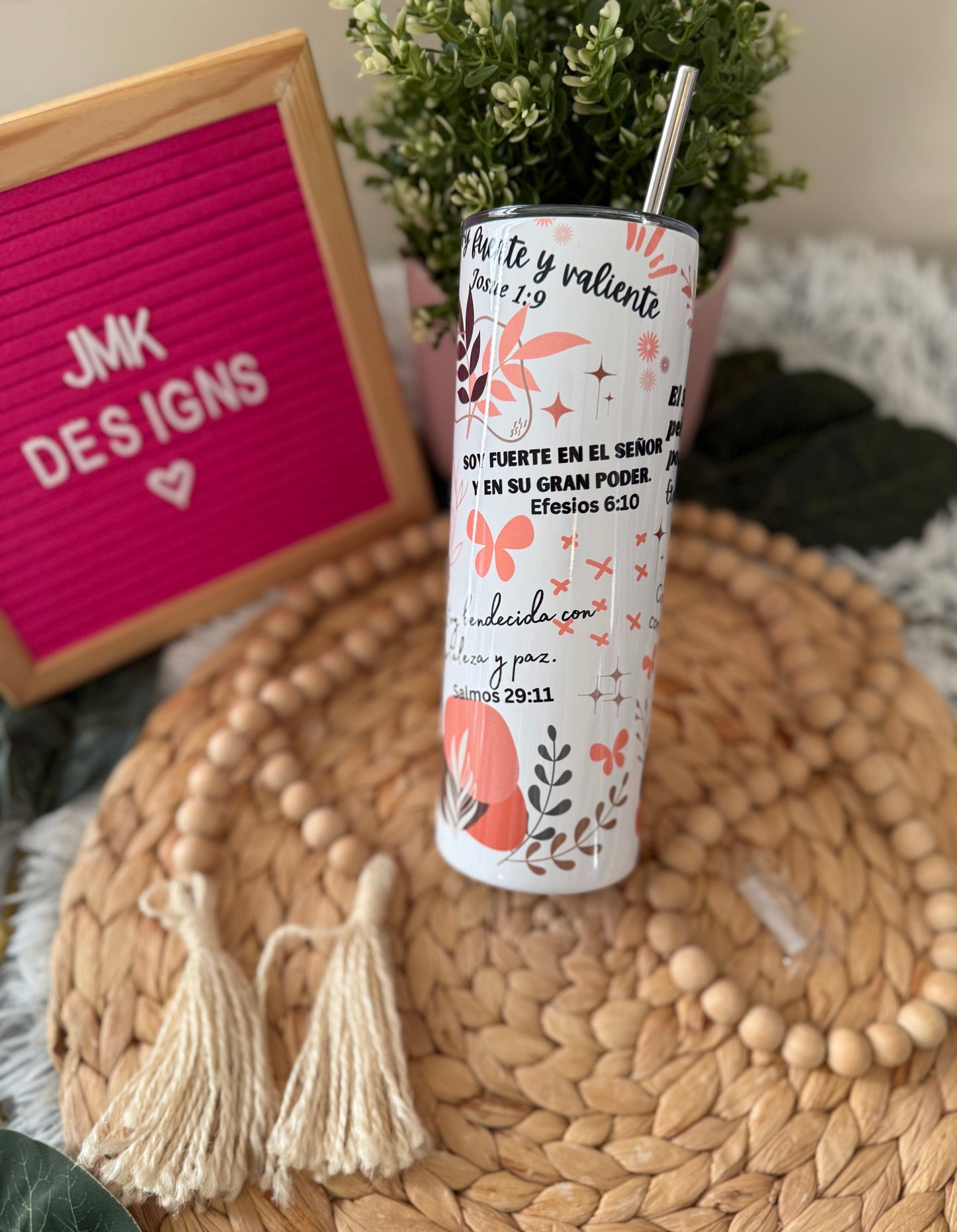Fe y Fortaleza 20oz Tumbler β Spanish Bible Verse Floral Design π