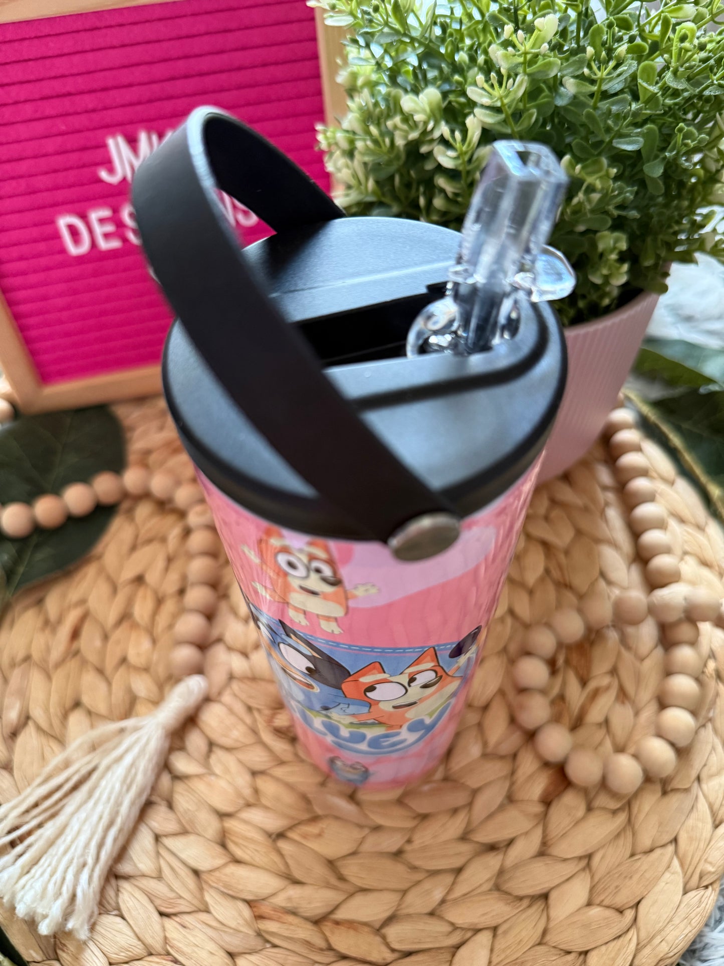 Pink Cartoon Dog 20oz Tumbler with Handle & Straw Playful Paw Print Design π πΎ
