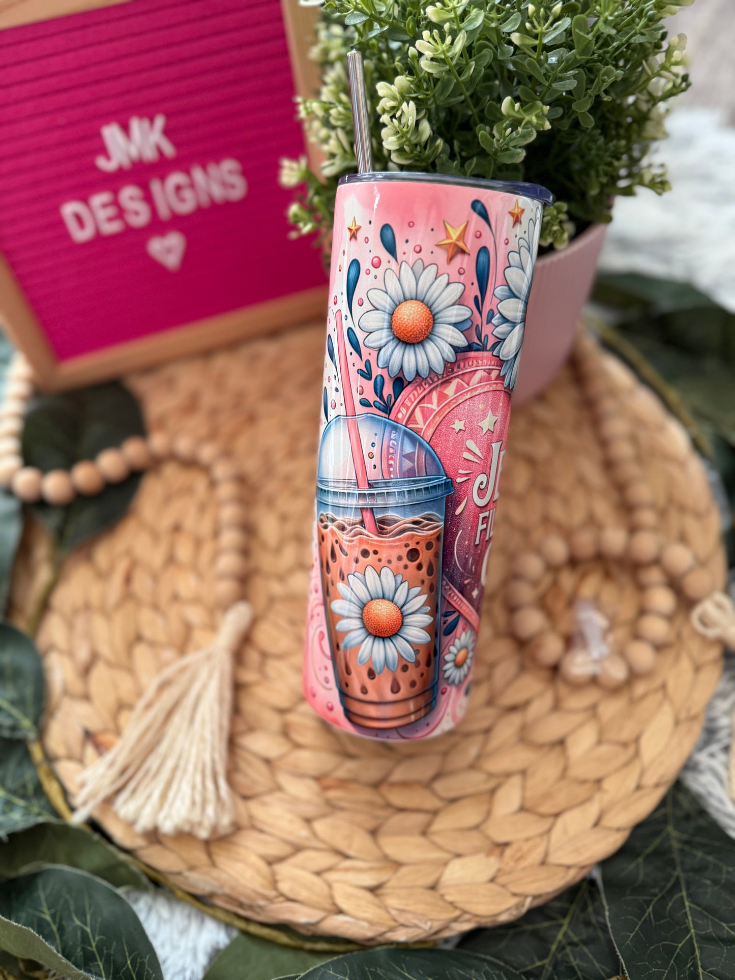 🌼🌸20oz “Jesus Fills My Cup” Stainless Steel Tumbler with Metal Straw – Faith & Floral Design💕