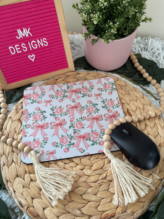 Pink Bows & Roses Mousepad – Cottagecore Desk Vibes 🎀