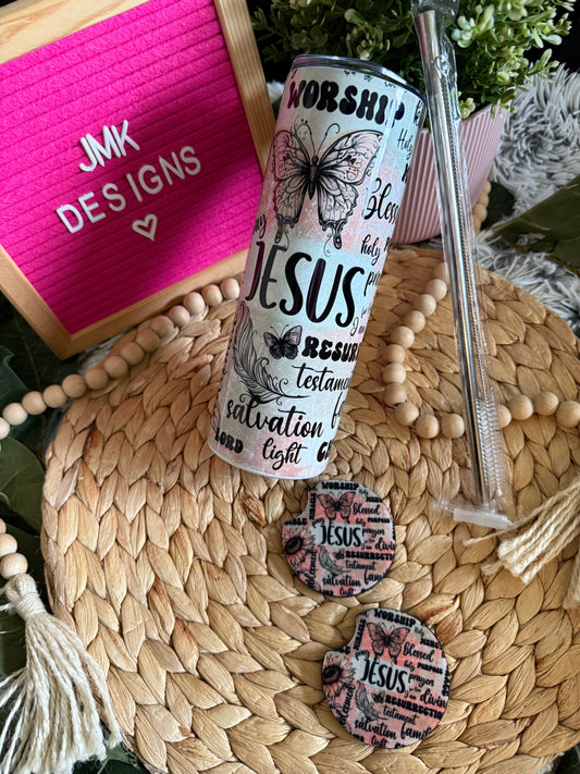 Jesus ✝️Custom Cup & Coaster Gift Bundle -Handmade Tumbler +Matching Coaster
