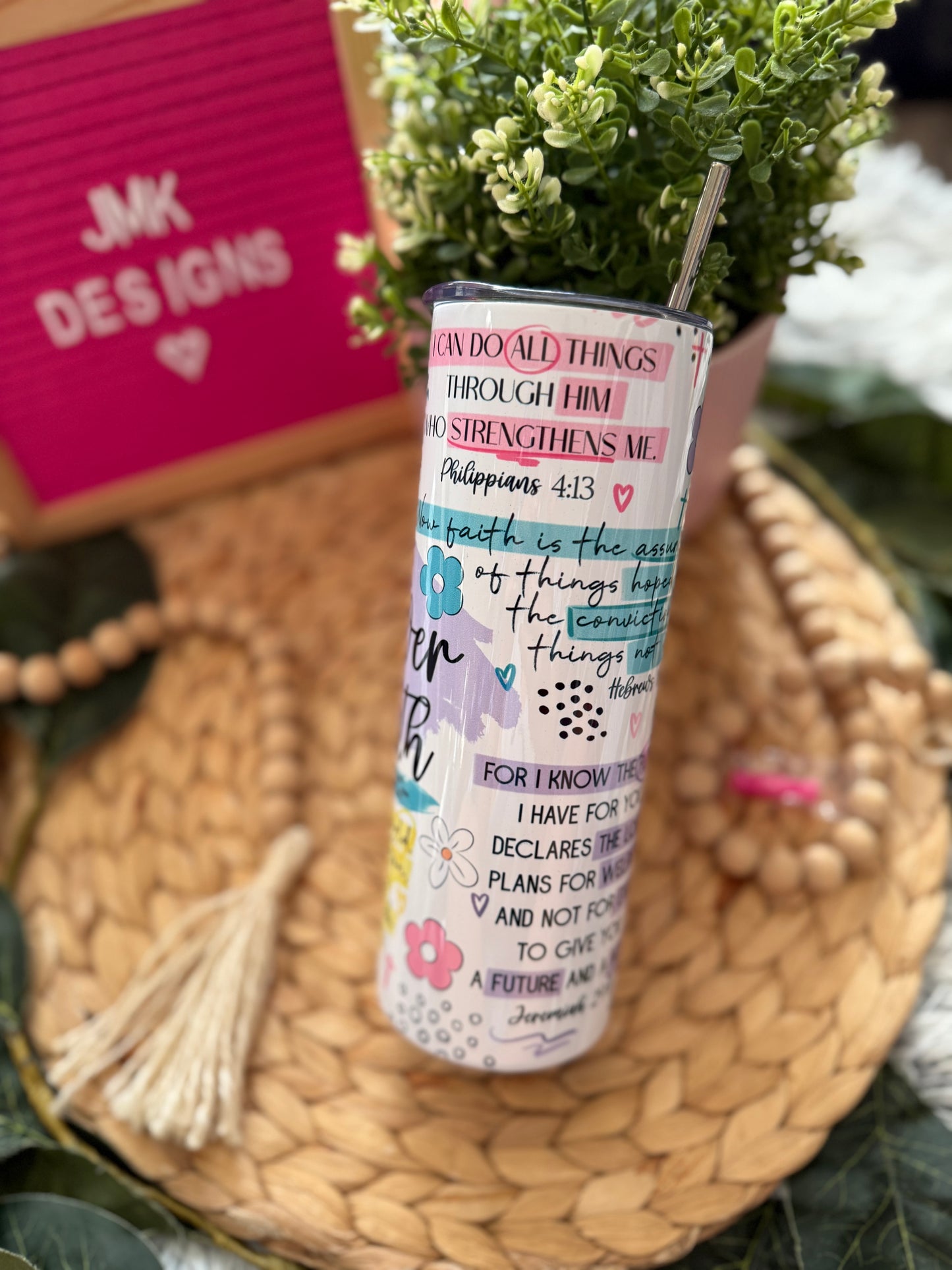 ✨ The Power of Faith 20oz Stainless Steel Tumbler with Metal Straw ✨