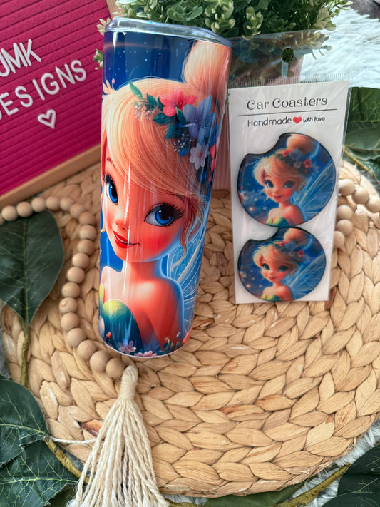 Fairy 🧚 Custom Cup & Coaster Gift Bundle – Handmade Tumbler + Matching Coaster