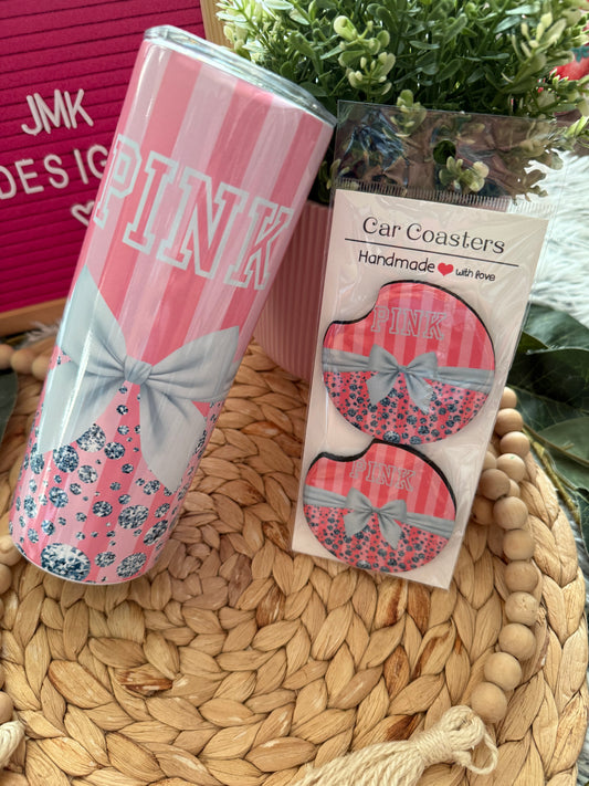 Ribbon 🎀 Custom Cup & Coaster Gift Bundle Handmade Tumbler + Matching Coaster