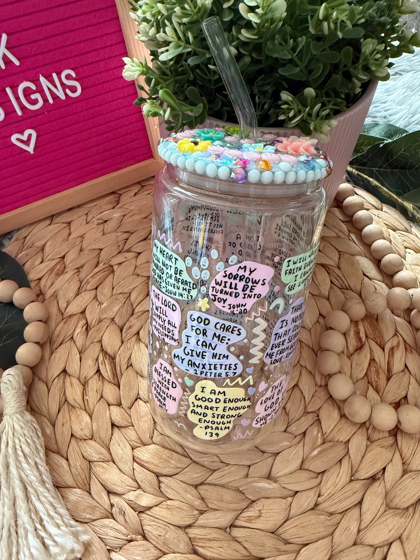 Child of God Scripture Glass Cup with Rhinestone Lid 16oz 🩷