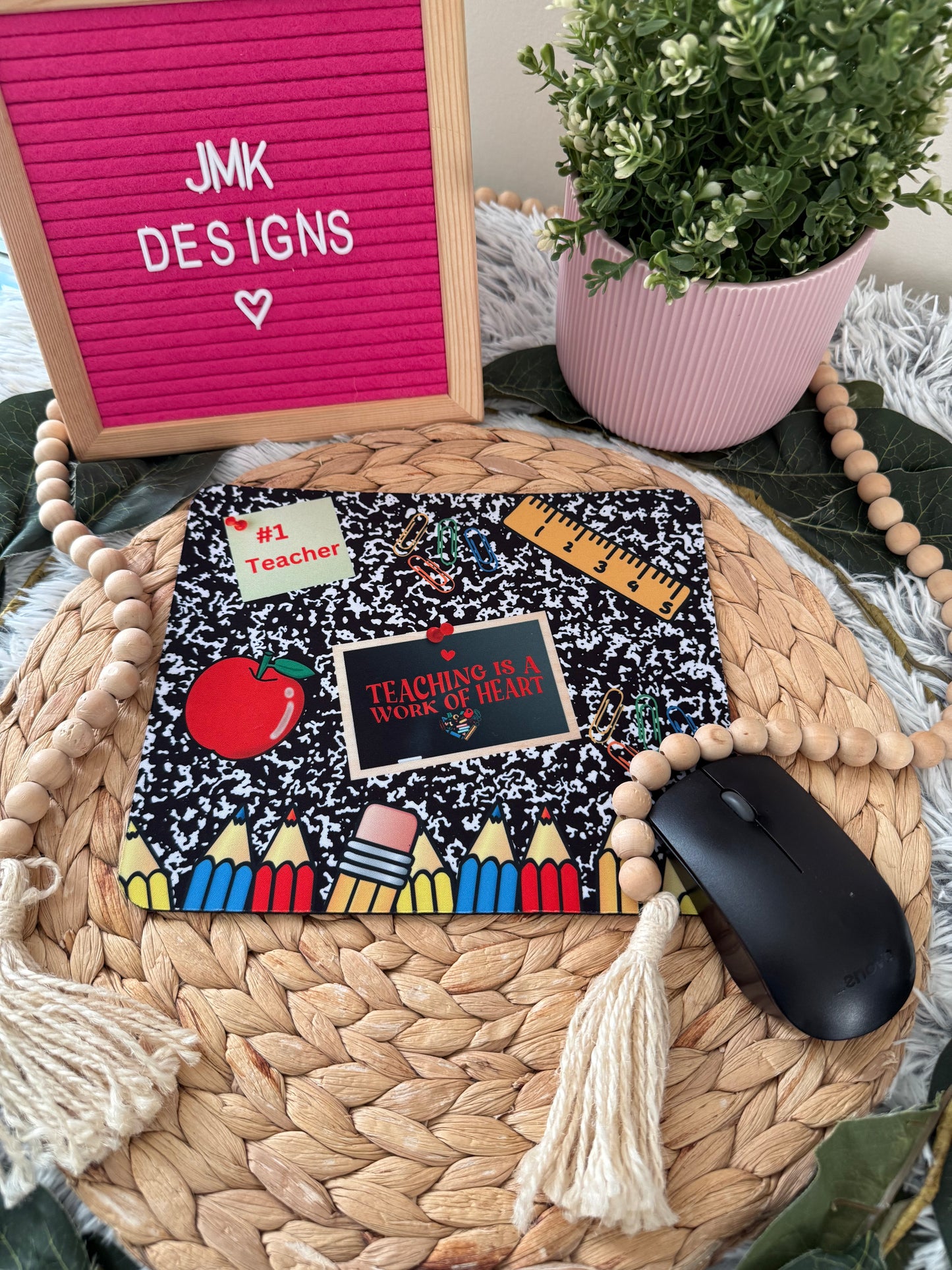 Teaching Is a Work of Heart Mousepad – Composition Notebook Theme 🍎