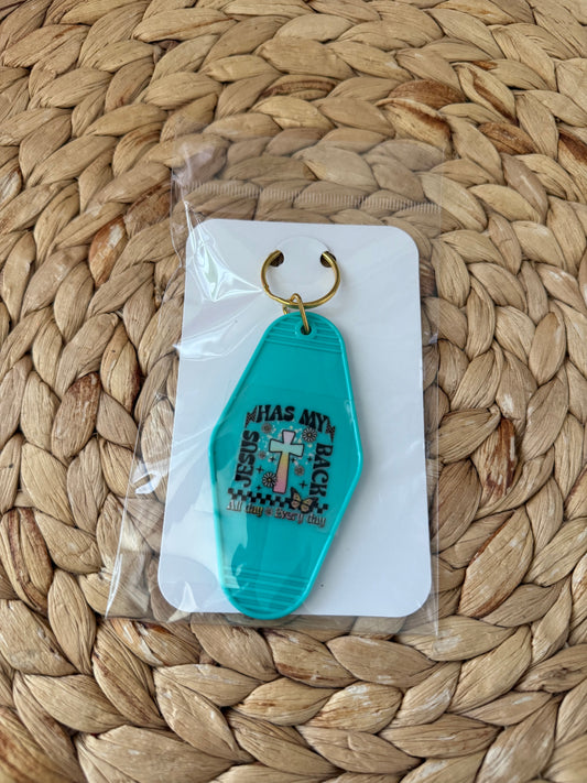 Jesus Has My Back” Motel Keychain – Turquoise 💕