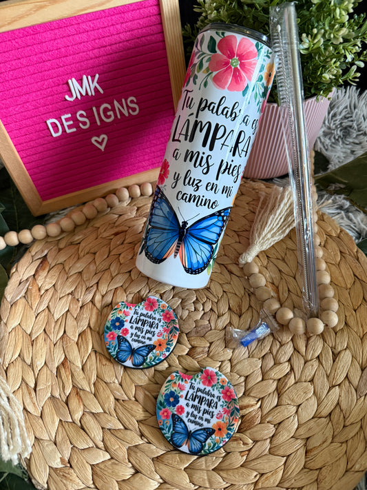 Tu Palabra es Lámpara 💕🙏🏼 Custom Cup & Coaster Gift Bundle -Handmade Tumbler +Matching Coaster