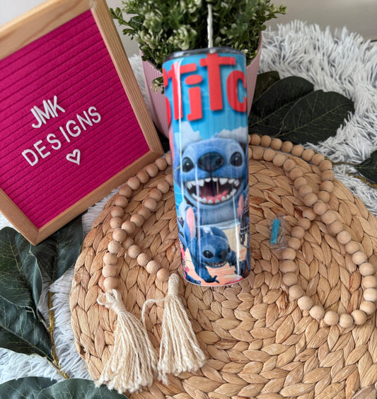 Blue Alien Chaos Tumbler – 20oz Stainless Steel with Straw & Tip 💙