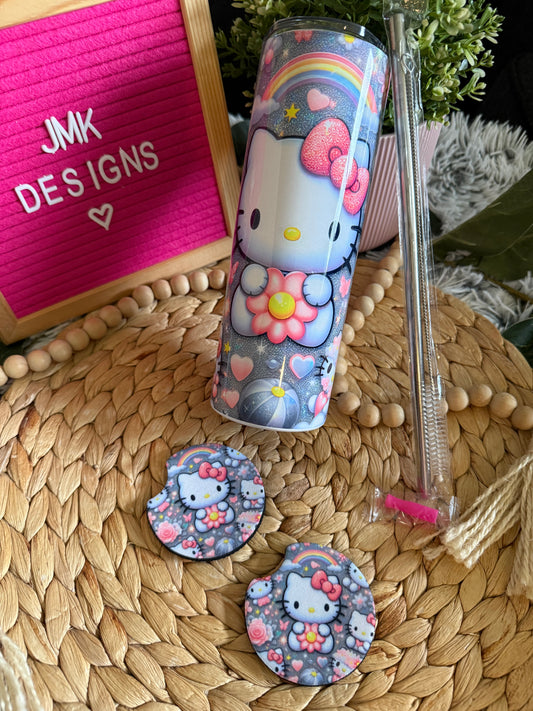 Kitty 💕Custom Cup & Coaster Gift Bundle -Handmade Tumbler +Matching Coaster