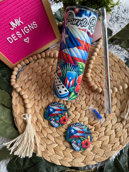 Puerto Rico Custom Cup & Coaster Gift Bundle -Handmade Tumbler +Matching Coaster
