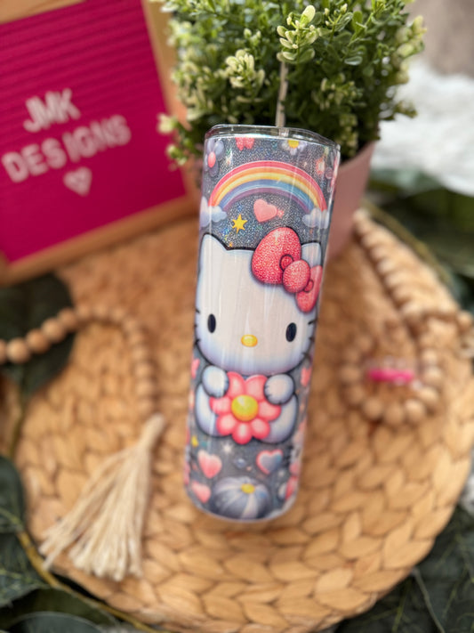 🌈 20oz Rainbow & Kitty-Inspired Stainless Steel Tumbler with Metal Straw 💕