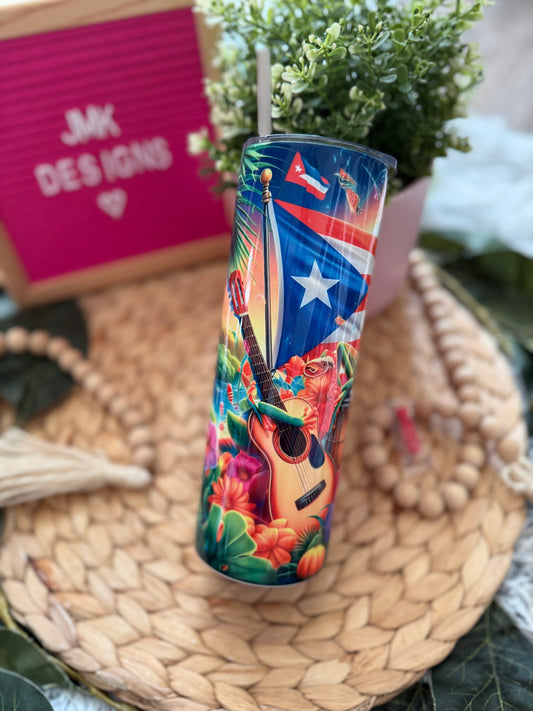 🇵🇷 20oz Puerto Rican Heritage Stainless Steel Tumbler with Metal Straw🇵🇷