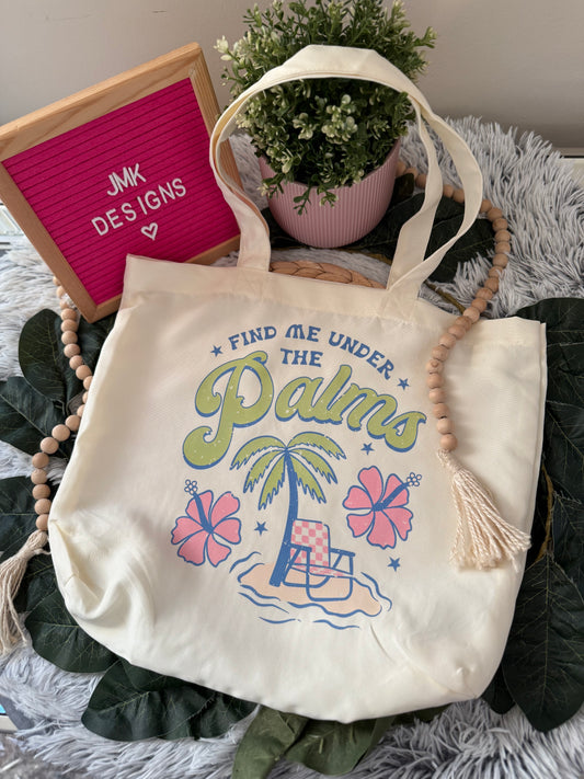 Find Me Under the Palms” Summer Tote Bag – Cream Canvas 🌴