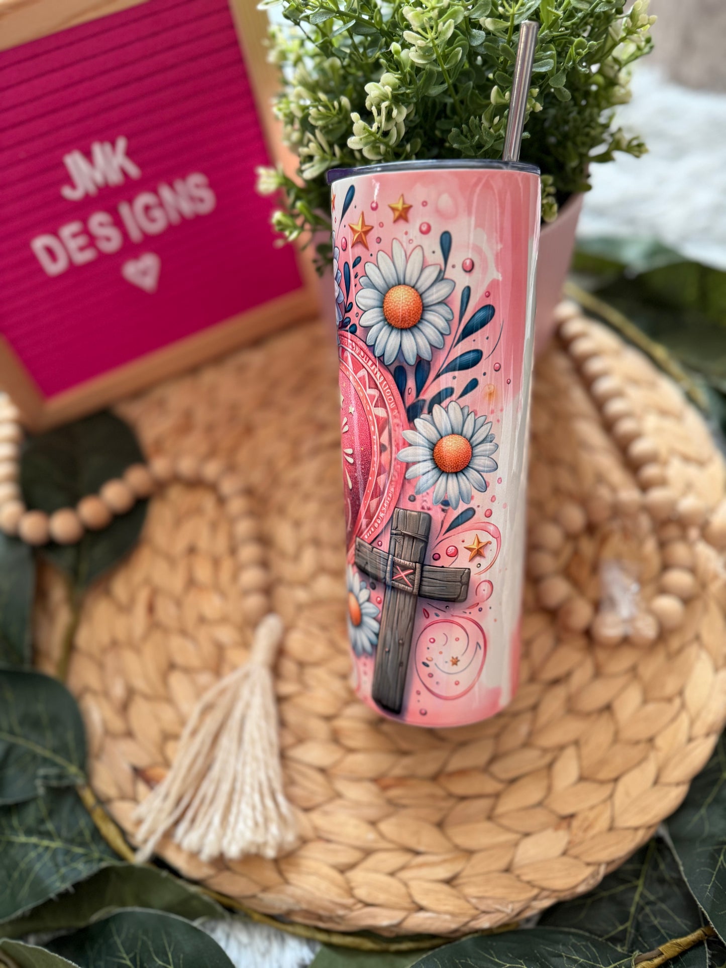 🌼🌸20oz “Jesus Fills My Cup” Stainless Steel Tumbler with Metal Straw – Faith & Floral Design💕