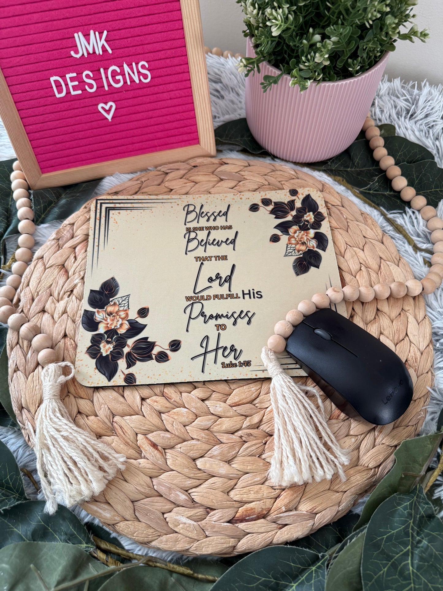 Luke 1:45 Blessed Is She Mousepad Faith + Floral Desk Mat