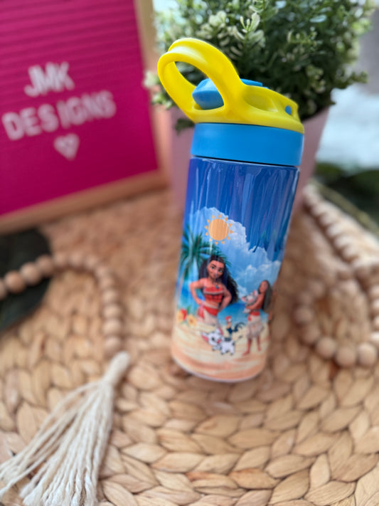 🌴 12oz Tropical Island-Inspired Kids Stainless Steel Bottle with Flip-Top Lid