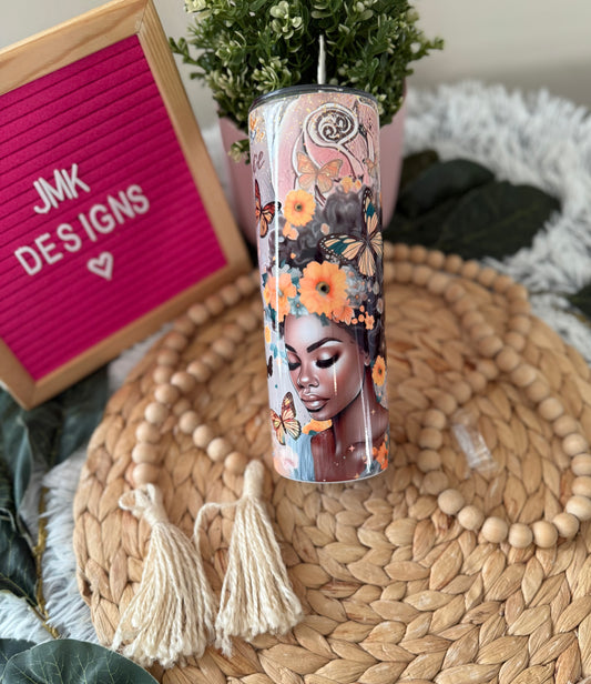 He Heals the Brokenhearted – 20oz Scripture Tumbler with Butterfly & Floral Design 💛