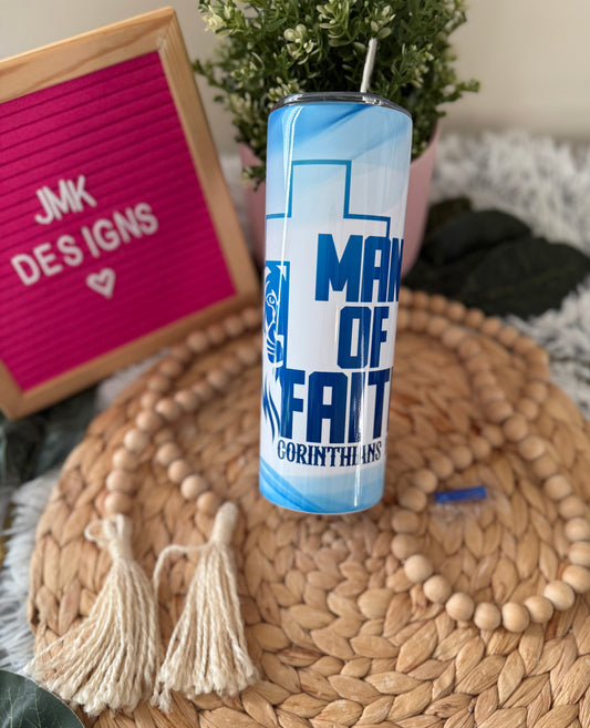 Man of Faith 20oz Tumbler – Be Brave & Be Strong (Corinthians)💙