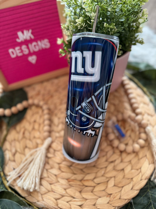🏈 20oz Blue & Silver Football Team Inspired Stainless Steel Tumbler with Metal Straw