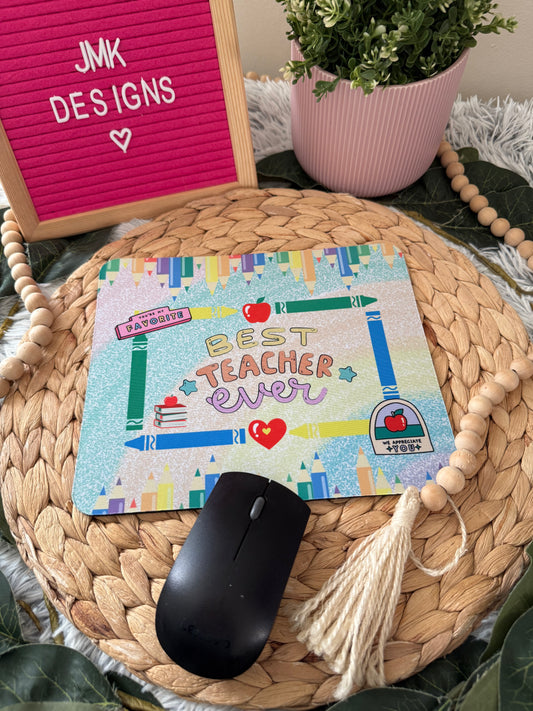 Best Teacher Ever Mousepad – Crayon & Classroom Theme 🖍️