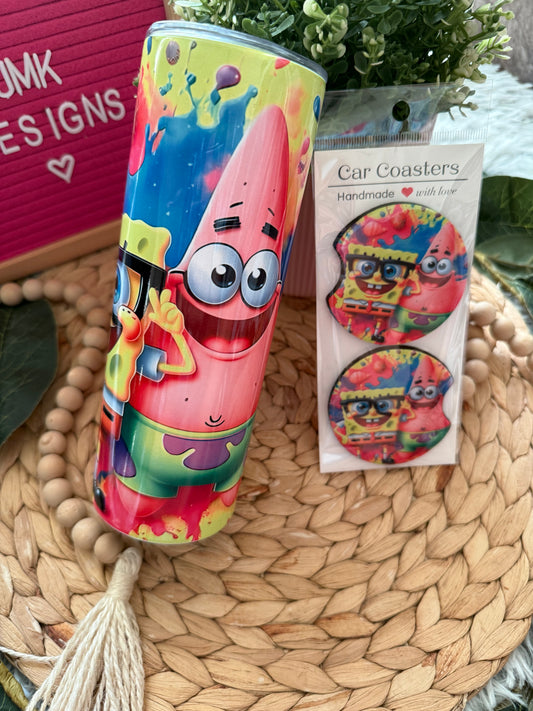 Cartoon-Inspired Cup & Coaster Bundle – Fun Ocean Friends Theme 💞