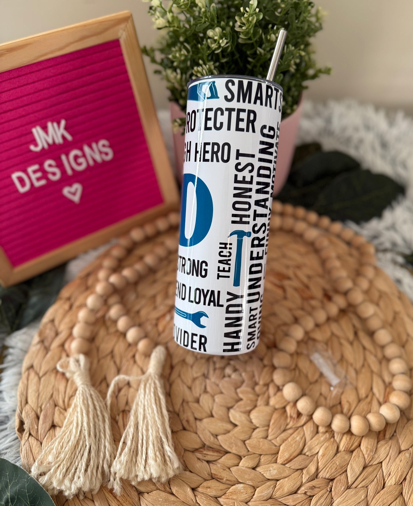 Dad Word Collage 20oz Tumbler – Father’s Day Gift | Blue & Black Typography Design 💙
