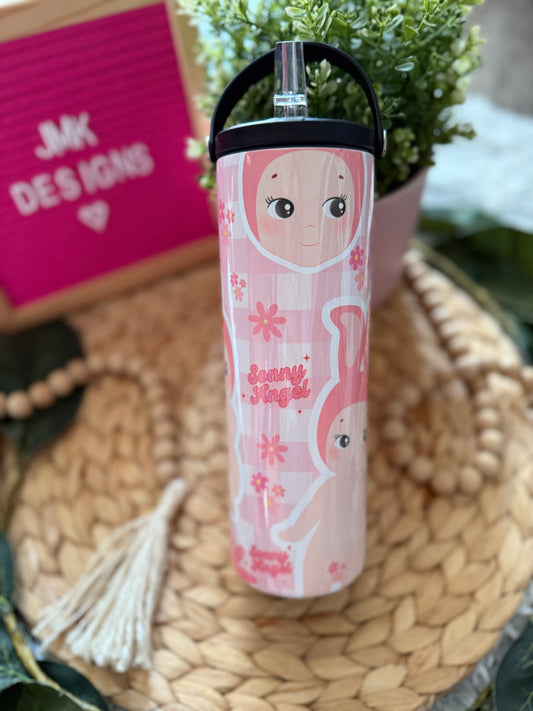 Angel Bunny 20oz Tumbler with Handle & Straw Pink Floral Design 🌸