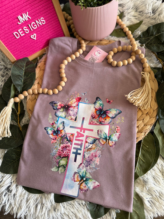Faith Cross & Butterflies Tee Christian Graphic T-Shirt  🦋