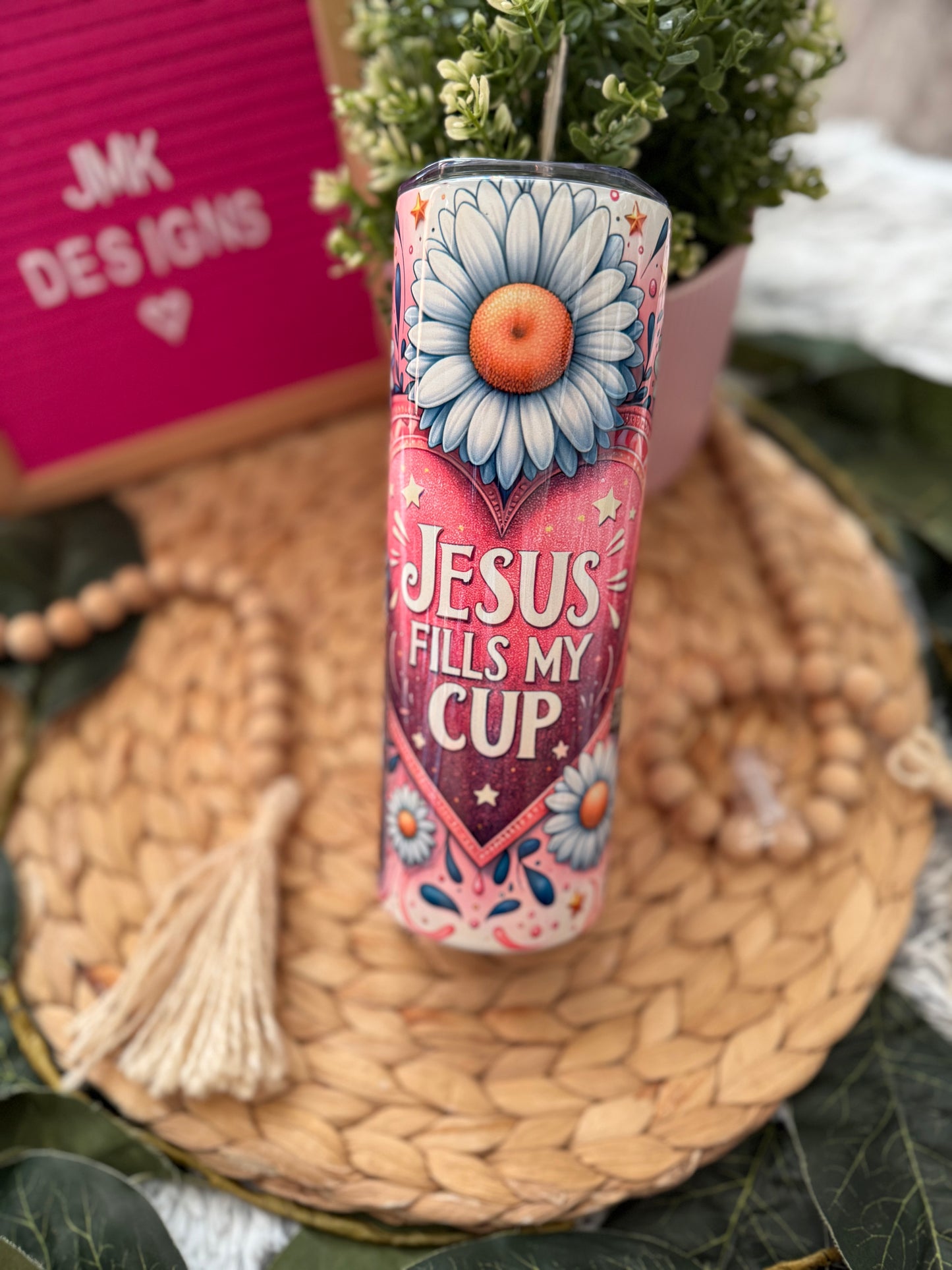 🌼🌸20oz “Jesus Fills My Cup” Stainless Steel Tumbler with Metal Straw – Faith & Floral Design💕