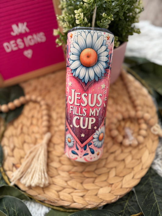 🌼🌸20oz “Jesus Fills My Cup” Stainless Steel Tumbler with Metal Straw – Faith & Floral Design💕
