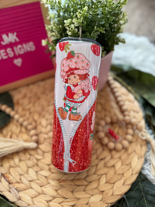 🍓 20oz Strawberry Glitter Stainless Steel Tumbler with Metal Straw