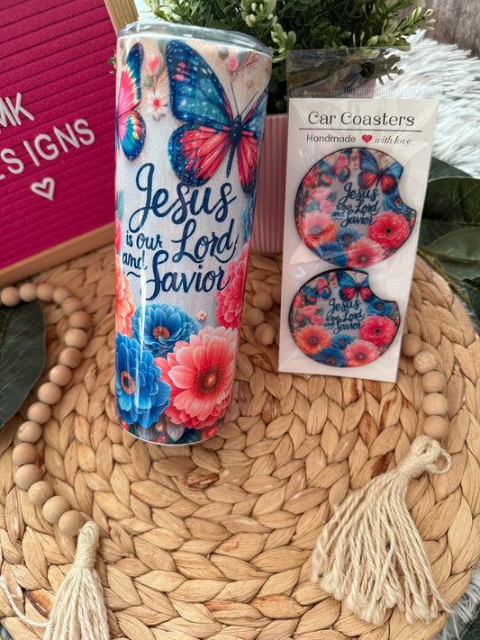 Custom Jesus Cup & Coaster Gift Bundle – Handmade Tumbler + Matching Coaster