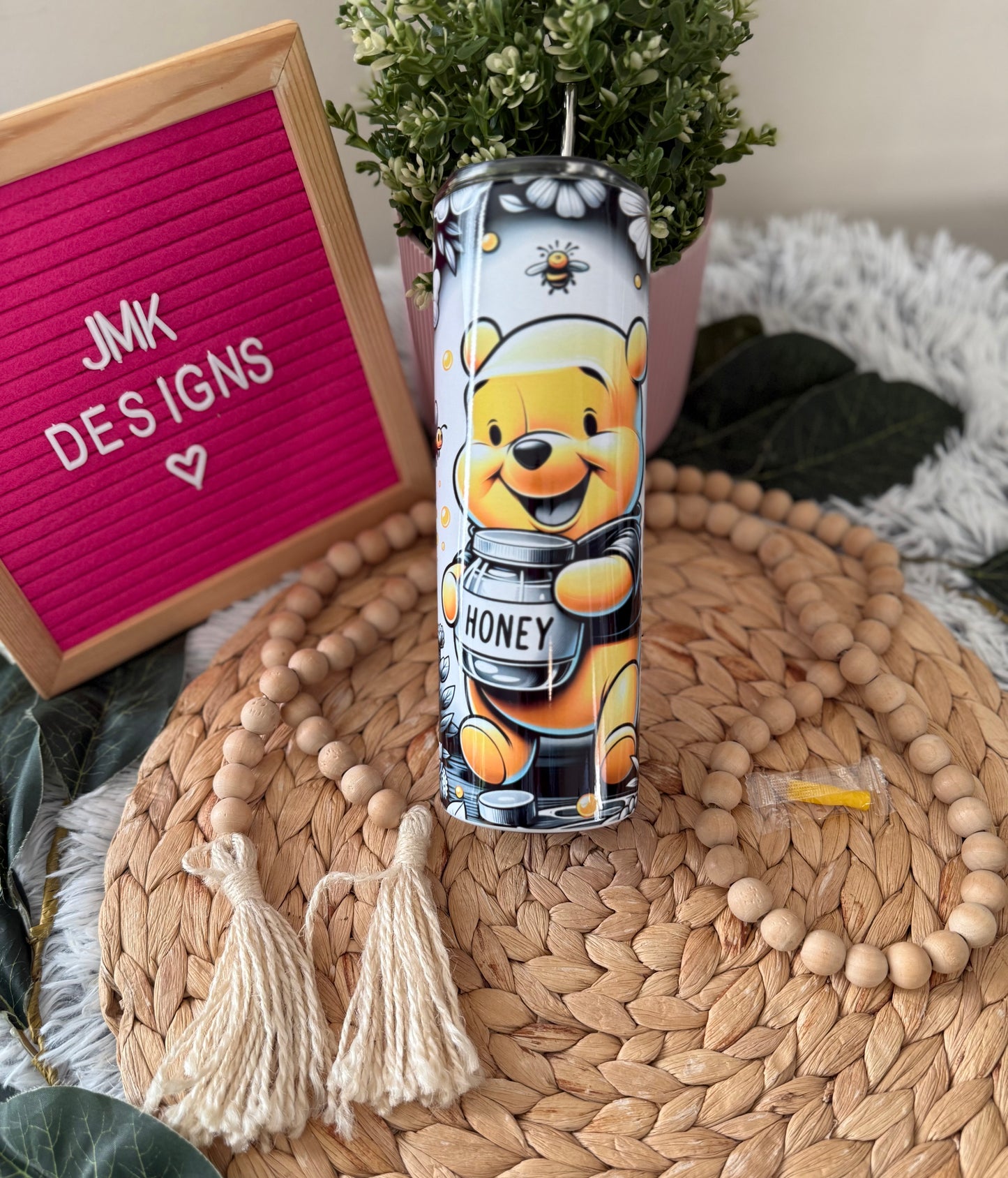 Honey Bee Vibes 20oz Tumbler – Cute Bear & Floral Design 🐝