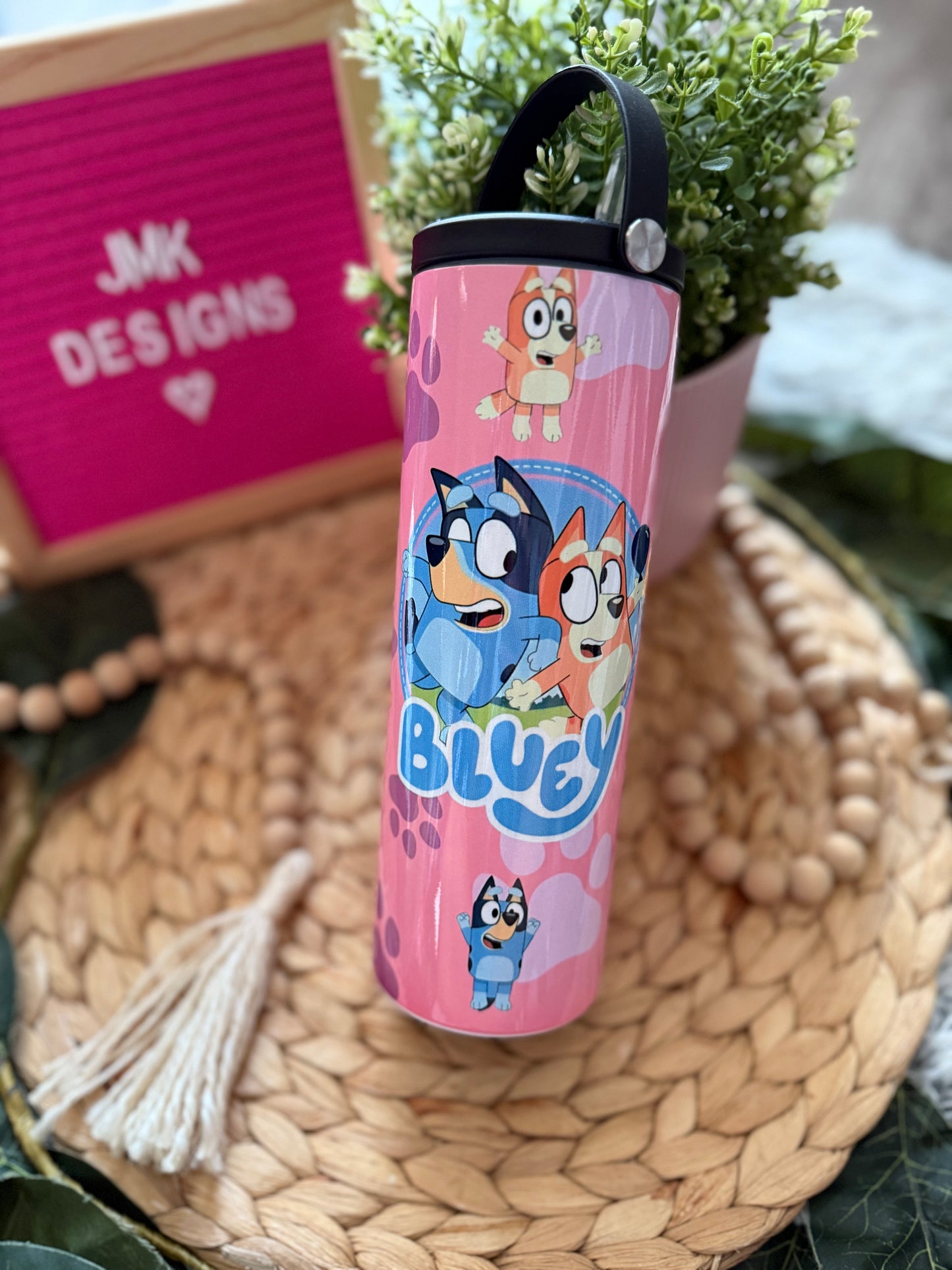 Pink Cartoon Dog 20oz Tumbler with Handle & Straw Playful Paw Print Design 💞 🐾