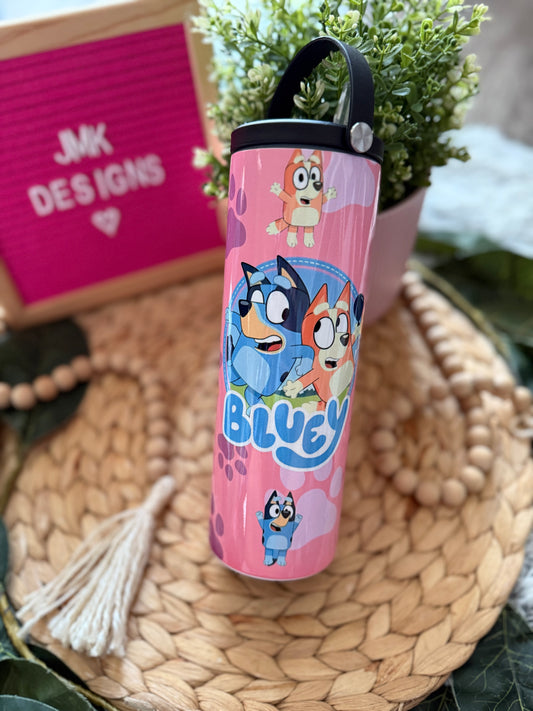 Pink Cartoon Dog 20oz Tumbler with Handle & Straw Playful Paw Print Design 💞 🐾