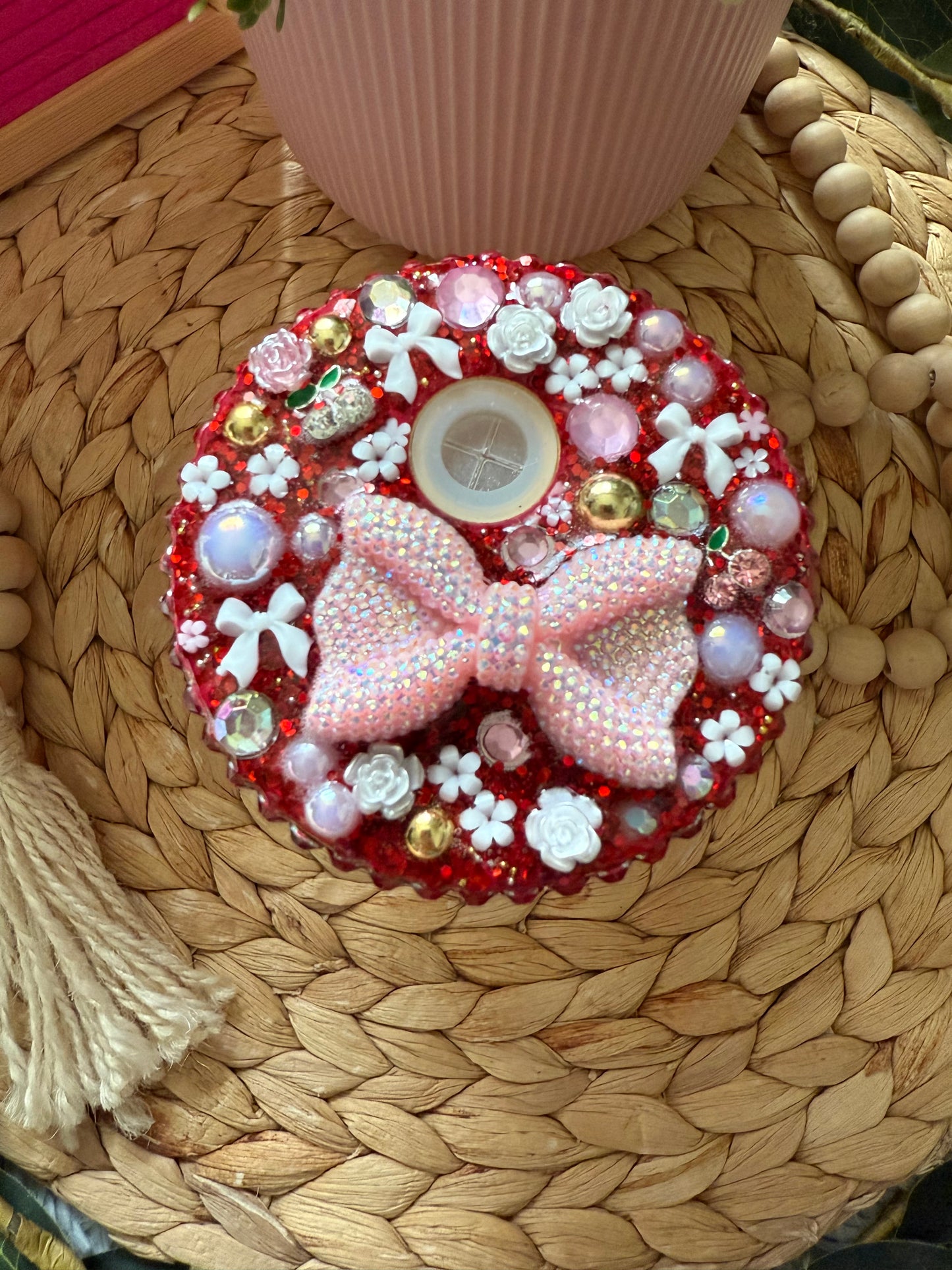 Cherry Bow Glass Cup 16oz with Rhinestone Lid & Glass Straw 🎀