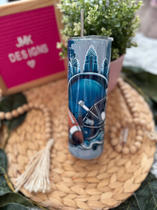 🏈 20oz Green & Silver Football Inspired Stainless Steel Tumbler with Metal Straw