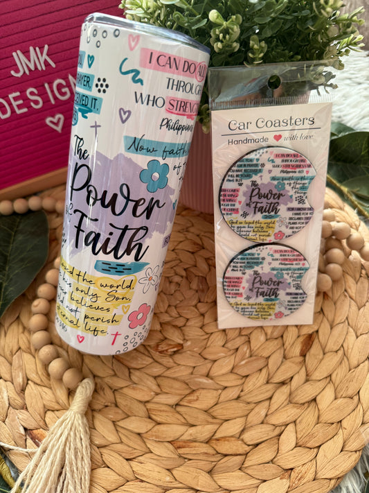 Power of Faith ✝️Custom Cup & Coaster Gift Bundle – Handmade Tumbler + Matching Coaster